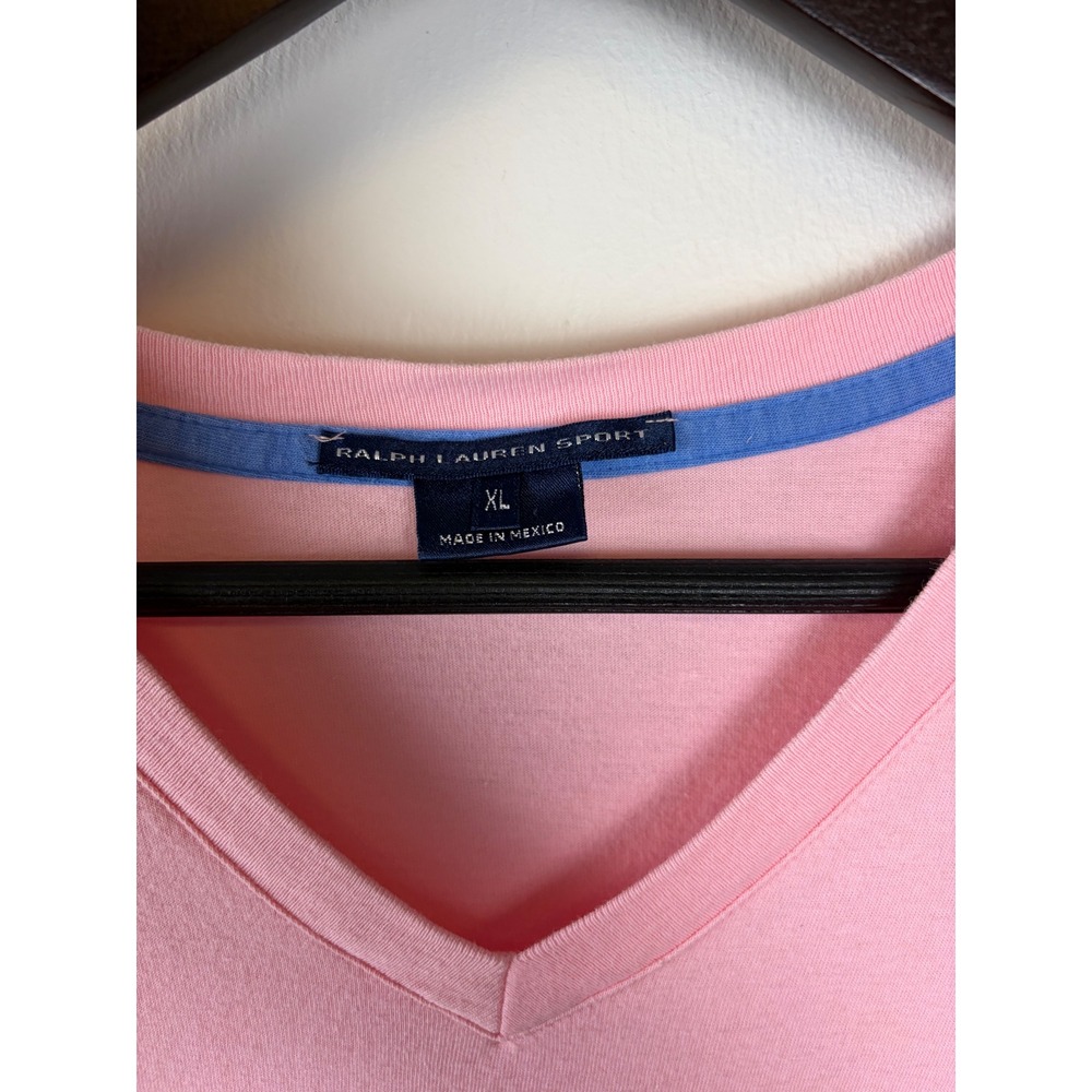 Ralph Lauren Sport T-Shirt XL Baby Pink V-Neck Pastel Cotton Pony Logo Tee - Picture 3 of 5